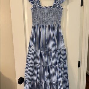 Hill House Blue and White Smocked Sundress with Puff Sleeves